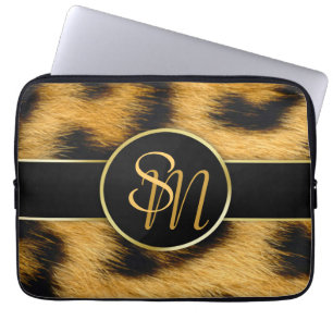 Elegant Leopard Print Monogram - Laptop Sleeve