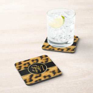 Elegant Leopard Print Monogram - Plastic Coaster