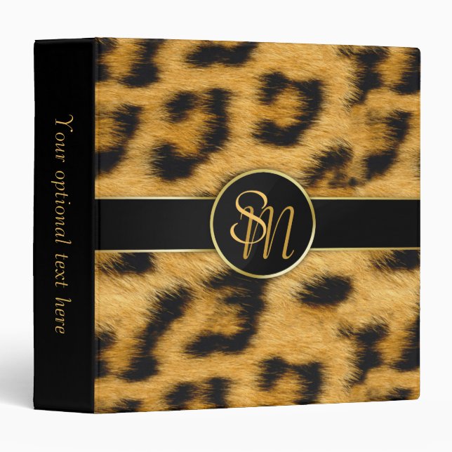 Elegant Leopard Print Monogram Script - Binder (Front/Spine)