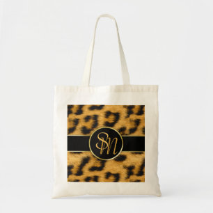 Elegant Leopard Print Monogram Script Budget Tote