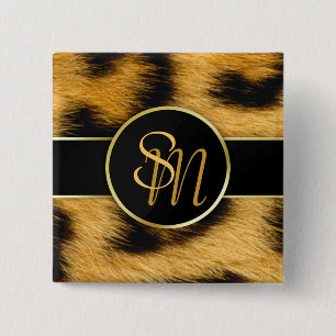 Elegant Leopard Print Monogram Script - Button