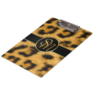 Elegant Leopard Print Monogram Script - Clipboard