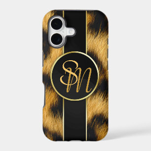 Elegant Leopard Print Monogram Script iPhone Case