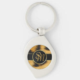 Elegant Leopard Print Monogram Script - Keychain