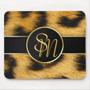 Elegant Leopard Print Monogram Script - Mousepad