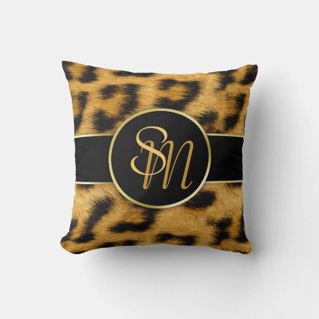 Elegant Leopard Print Monogram - Square Pillow (Front)