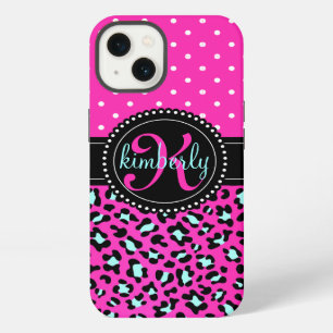 Elegant Leopard Print Pink Dots Girly Chic Custom iPhone 13 Case
