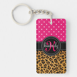 Elegant Leopard Print Pink Dots Girly Chic Custom Keychain
