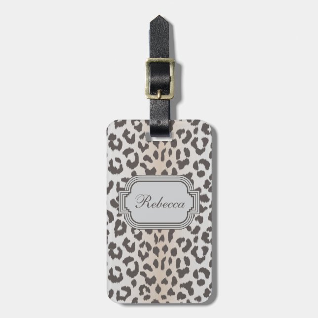 Elegant  leopard print with monogram luggage tag (Front Vertical)