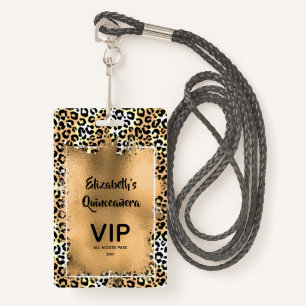 Elegant Leopard Quinceañera Invite VIP Pass Badge