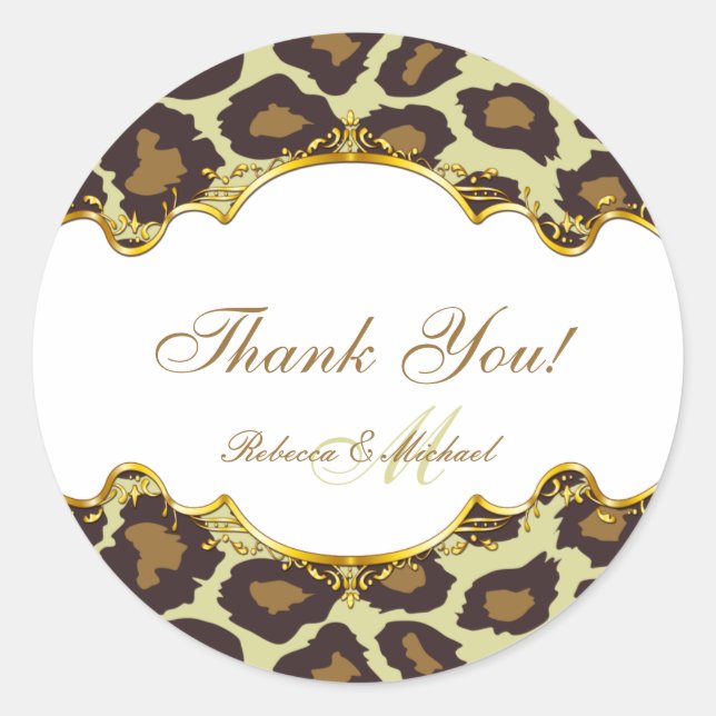 Elegant Leopard Themed Thank You Wedding Stickers (Front)