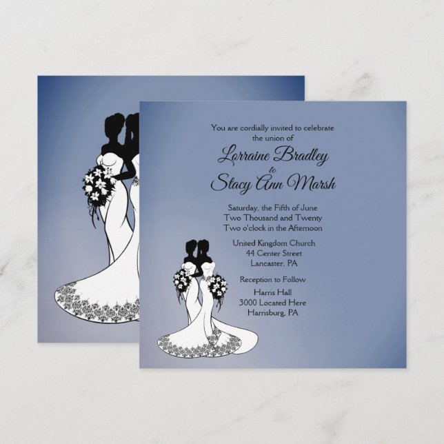 Elegant Lesbian Wedding Invitation (Front/Back)