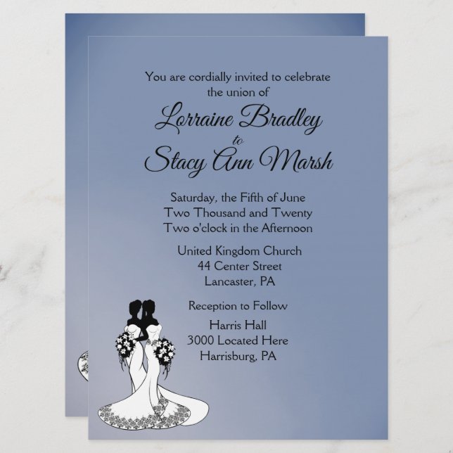 Elegant Lesbian Wedding Invitation (Front/Back)