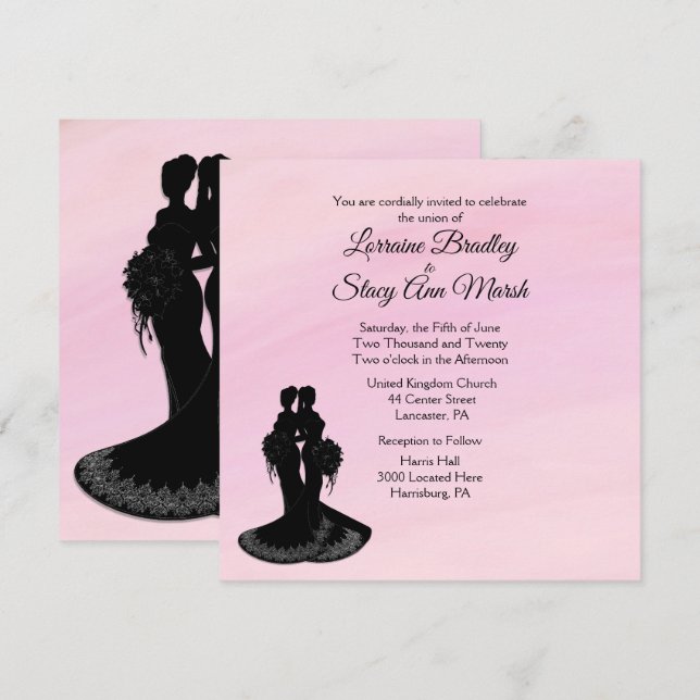 Elegant Lesbian. Wedding Invitation Pink (Front/Back)