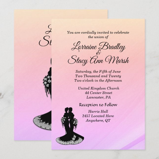 Elegant Lesbian Wedding Pinks Invitation (Front/Back)