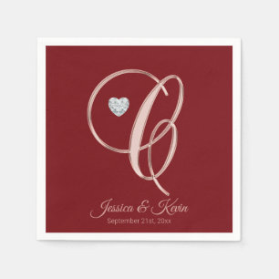 Elegant Letter C Burgundy Rose Gold Wedding Napkin