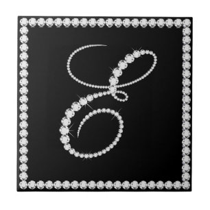 Elegant Letter E Sparkling Diamonds Monogram Tile