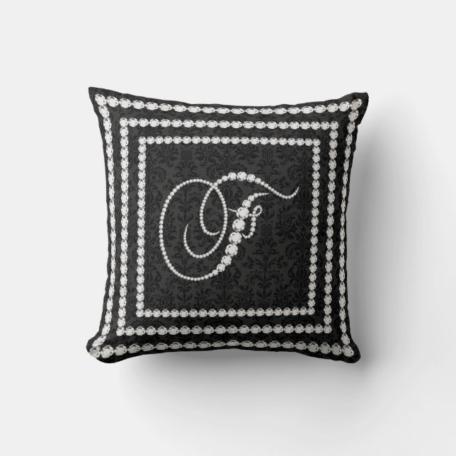 Elegant Letter F Sparkling Diamonds -Monogram Throw Pillow (Front)