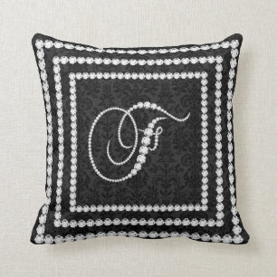 Elegant Letter F Sparkling Diamonds -Monogram Throw Pillow