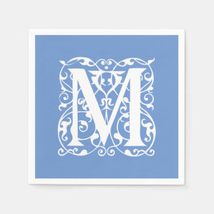 Elegant Letter M Blue and White Classic Monogram Napkin