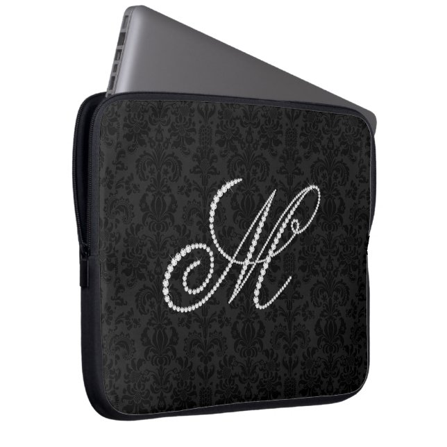 Elegant Letter M Sparkling Diamonds-Monogram Laptop Sleeve (Front Right)