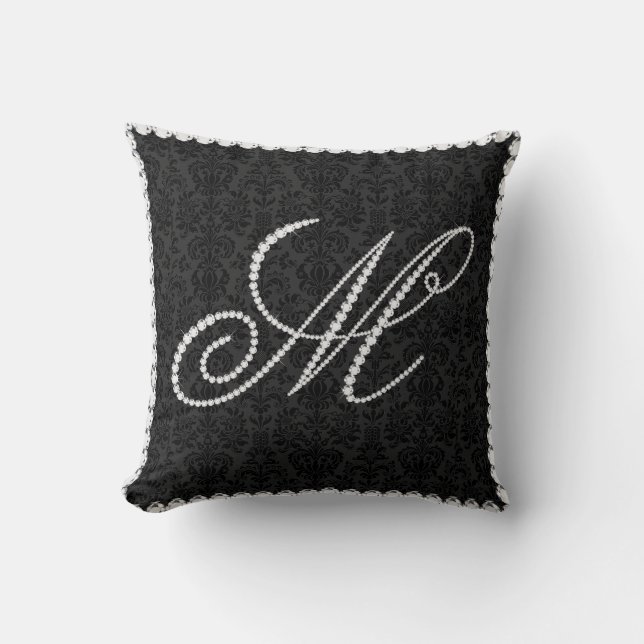 Elegant Letter M Sparkling Diamonds -Monogram Throw Pillow (Front)