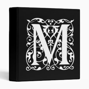 Elegant Letter M White on Black Monogram Binder