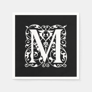 Elegant Letter M White on Black Monogram Napkin