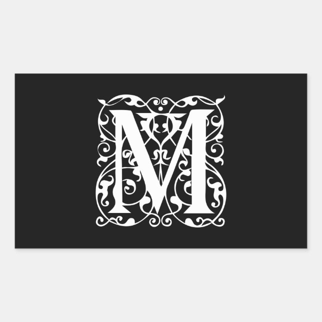 Elegant Letter M White on Black Monogram Sticker (Front)