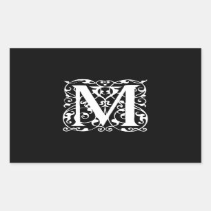 Elegant Letter M White on Black Monogram Sticker