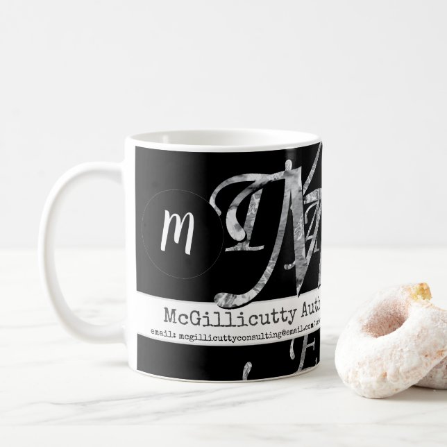Elegant Lettering for Business Custom Black Coffee Mug (With Donut)
