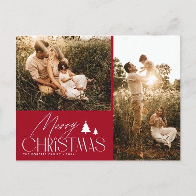 Elegant lettering modern photo christmas postcard (Front)