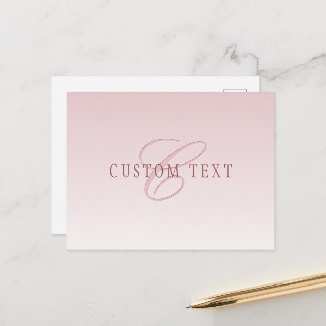 Elegant Lettering & Monogram | Rose Ombre Postcard (Front/Back In Situ)