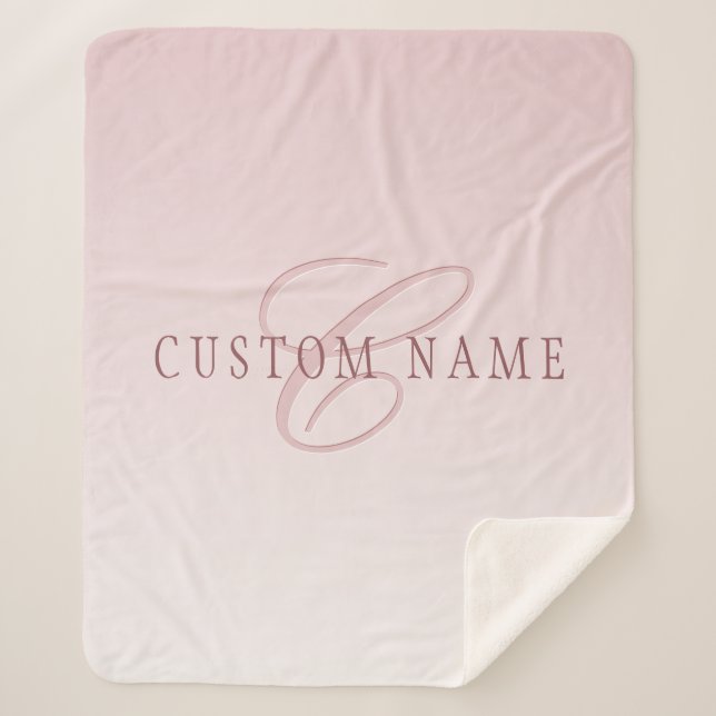 Elegant Lettering & Monogram | Rose Ombre Sherpa Blanket (Front)
