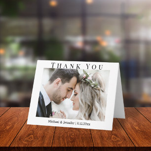 Elegant Letterpress Script, 2 Photo Wedding Thank You Card