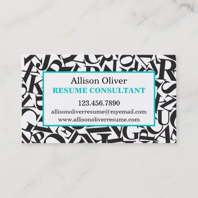 Elegant Letters Resume Consultant Business Card (Front)