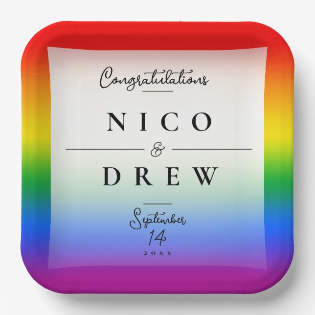 Elegant LGBTQ+ Pride Wedding  Paper Plate (Front)