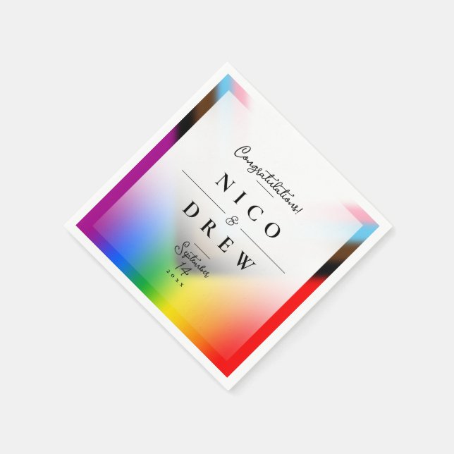 Elegant LGBTQ+ Progress Pride Wedding  Napkin (Corner)