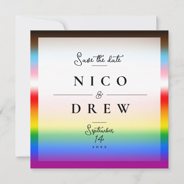Elegant LGBTQ+ Progress Pride Wedding  Save The Date (Front)