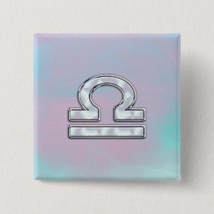 Elegant Libra Zodiac Sign Mother of Pearl Style 2 Inch Square Button