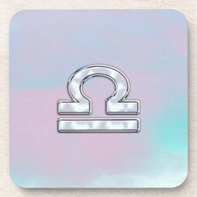 Elegant Libra Zodiac Sign Mother of Pearl Style Coaster (Front)