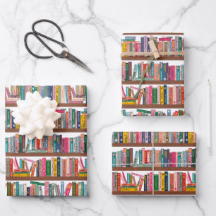 Elegant Library Bookshelf Pattern Wrapping Paper