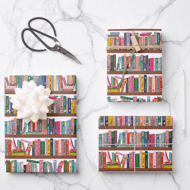Elegant Library Bookshelf Pattern Wrapping Paper (Front)