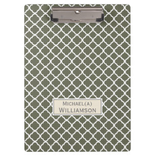 Elegant Lichen Dark Green & White Moroccan Pattern Clipboard