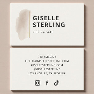 Elegant Life Coach Neutral Beige Watercolor Business Card