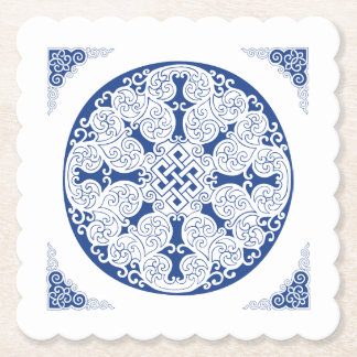 Elegant Life Cycle Navy Blue Mongolian Pattern Paper Coaster