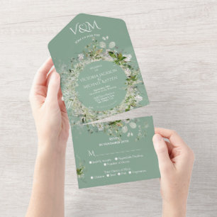 Elegant Light & Airy Delicate floral Wedding All In One Invitation