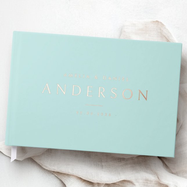 Elegant light aqua blue wedding names date real guest book (Elegant light aqua blue wedding names date real foil guest book)