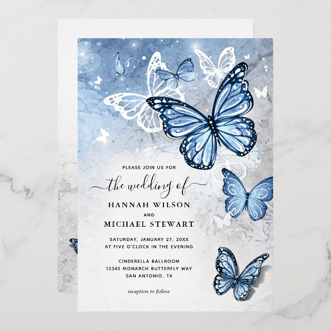 Elegant Light Baby Blue Butterfly Wedding Real (Front/Back)