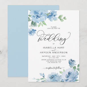 Elegant Light Baby Blue Floral Botanical Wedding I Invitation